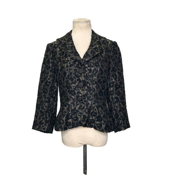 Flores & Flores animal print textured 3 button cocktail blazer size 4 - Picture 12 of 12
